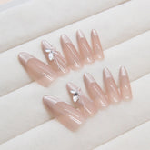 Green Ombre Press on Nails Medium Minmond French Tip с дизайном ромашки